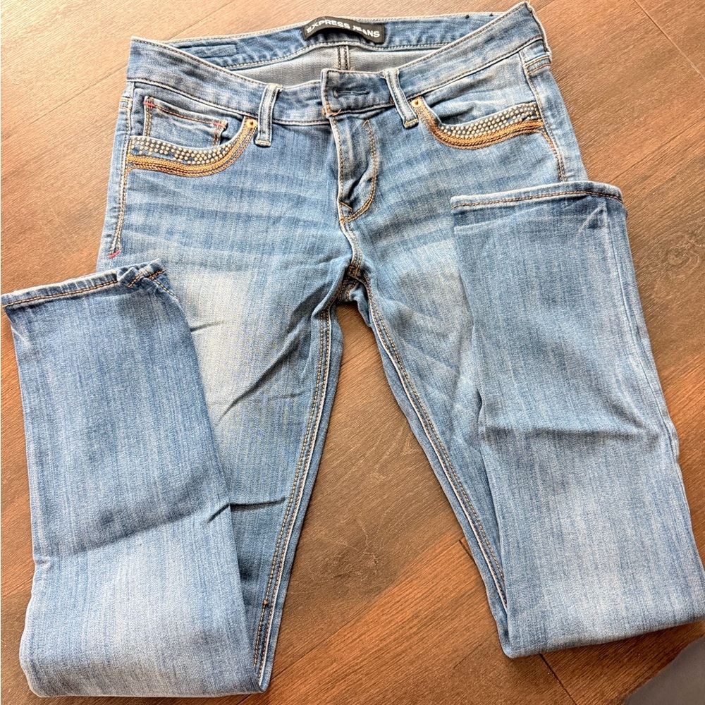 Vintage Express - Stella Low Rise - Skinny Ankle Jeans w/ Embellished Pockets
